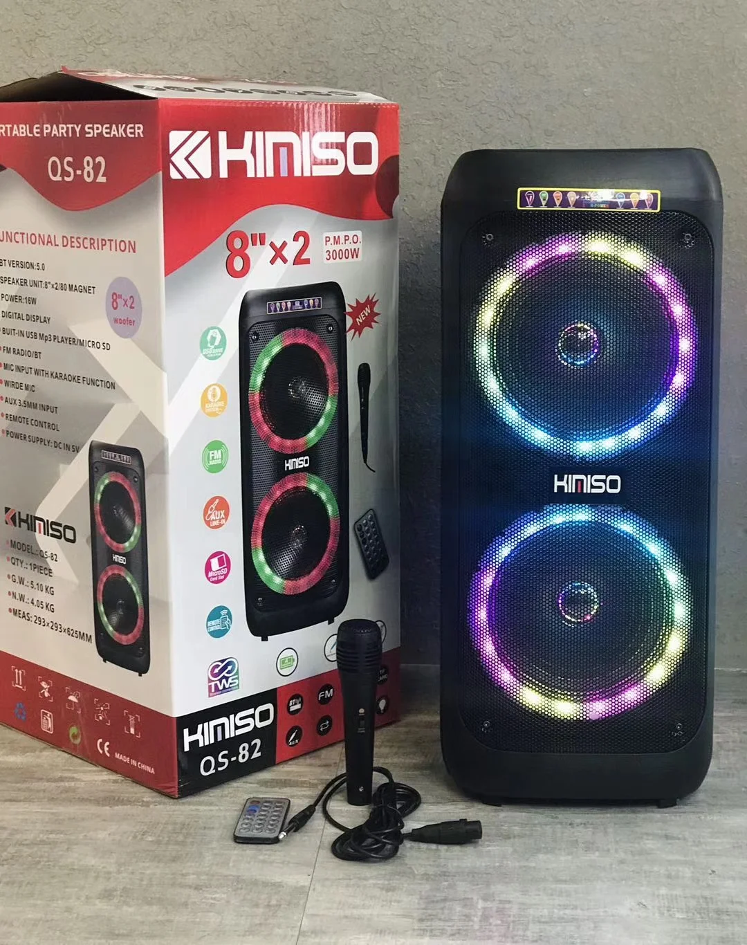 QS-82 8Inch*2 Big Bass outdoor portable wireless speaker system with Wired microphone and Remote control
QS-82 8Inch*2 Big Bass outdoor portable wireless speaker system with Wired microphone and Remote control