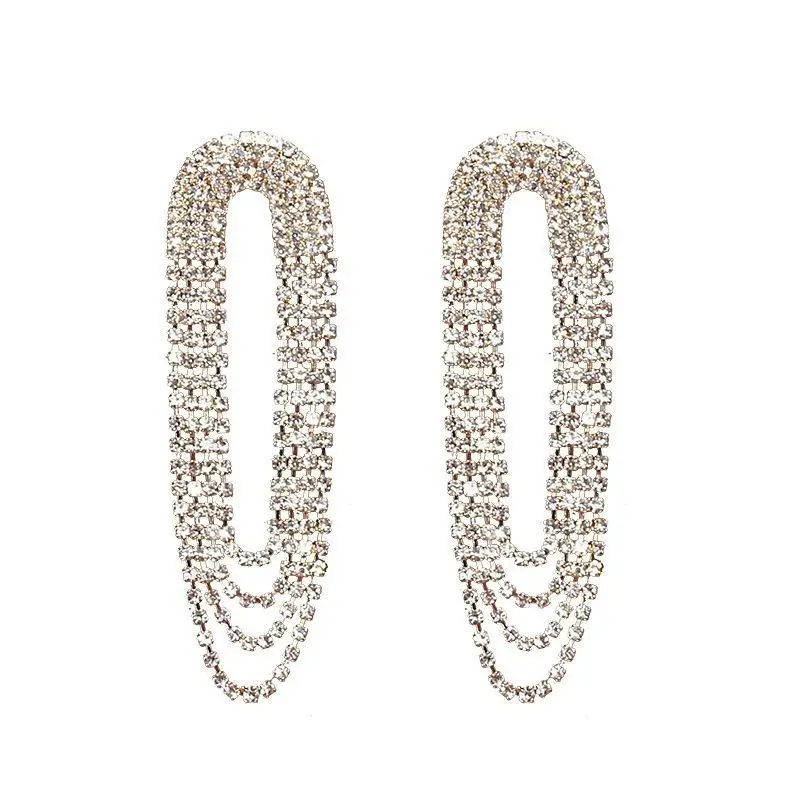 Trendy Gold Silver Rhinestone Tassel Long Earrings For Women Jewelry Design, Customized color
Trendy Gold Silver Rhinestone Tassel Long Earrings For Women Jewelry Design, Customized color