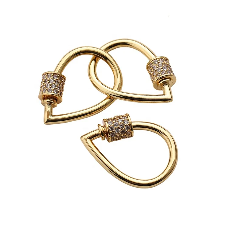 High Quality Clear CZ Gold Micro Pave Carabiner Clasp, Teardrop with Screw Clasp Pendant for Necklace Jewelry Making
High Quality Clear CZ Gold Micro Pave Carabiner Clasp, Teardrop with Screw Clasp Pendant for Necklace Jewelry Making