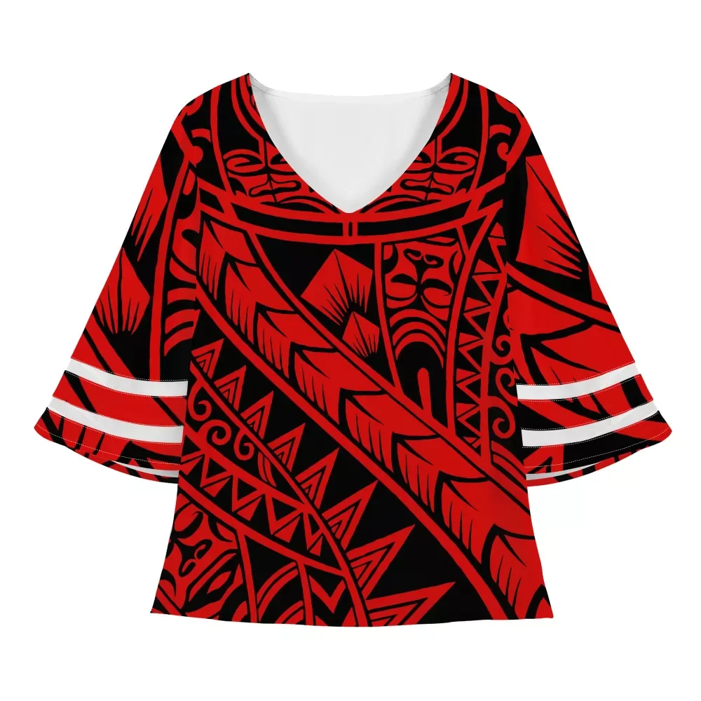 Polynesian tribal design red black print summer clothes ladies casual bell sleeves comfortable breathable V-neck chiffon tops, Customized color
Polynesian tribal design red black print summer clothes ladies casual bell sleeves comfortable breathable V-neck chiffon tops, Customized color
