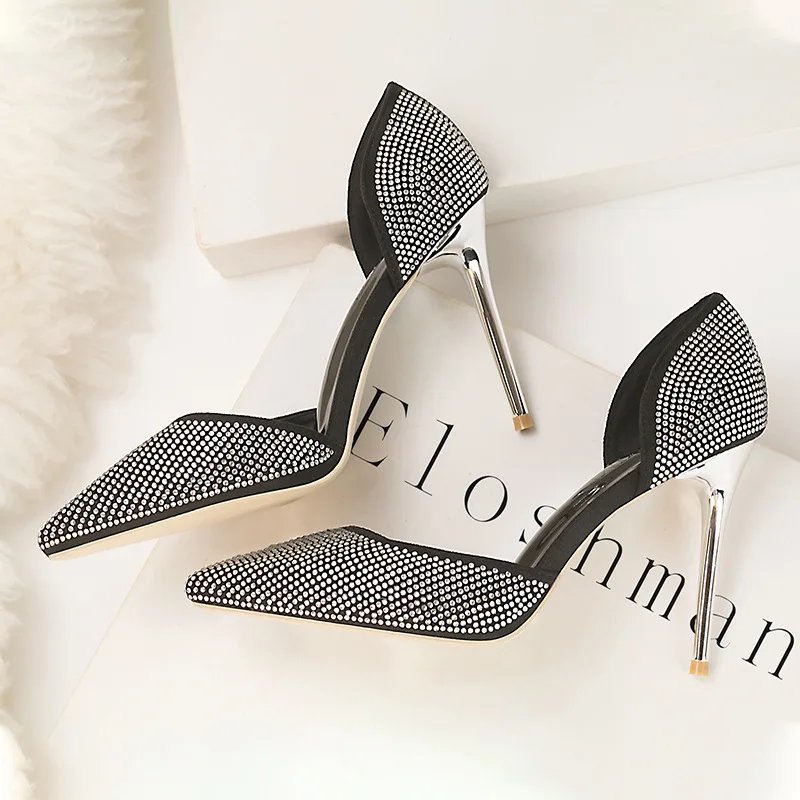 Fashion and elegant high-heeled shallow mouth pointed toe rhinestone hollow hollow high-heeled shoes women, Black
Fashion and elegant high-heeled shallow mouth pointed toe rhinestone hollow hollow high-heeled shoes women, Black