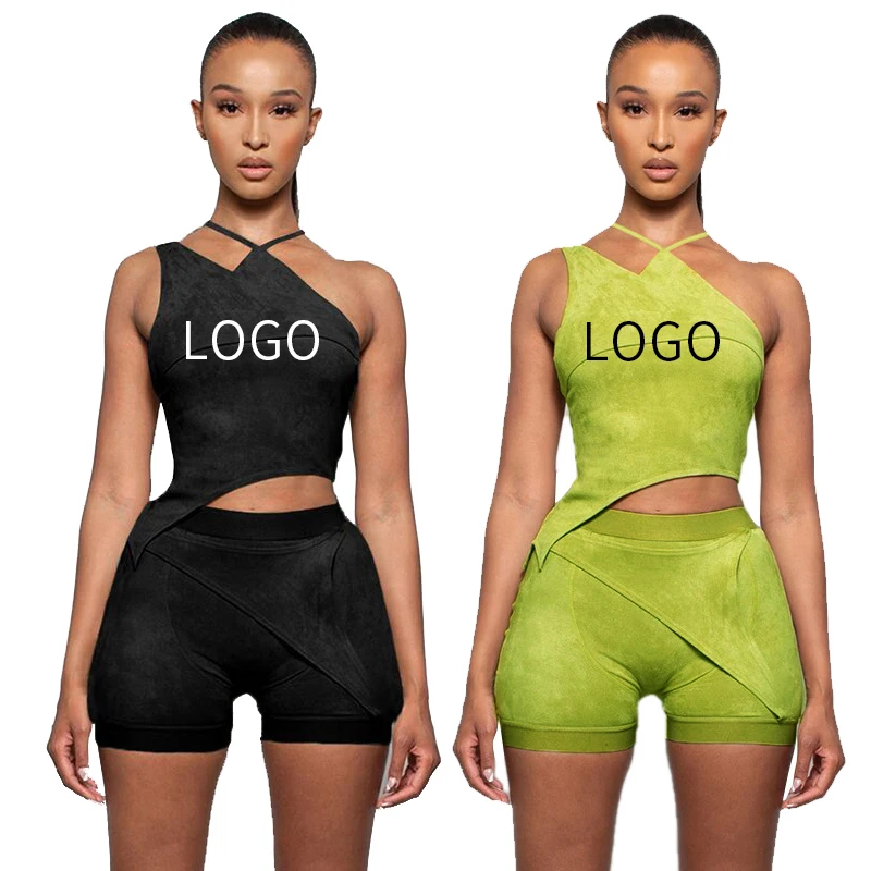 Sporty Activewear Two Piece Set Women Halter Crop Top Hot Shorts Elastic Solid Color Tight Sportwear Outfi 
Sporty Activewear Two Piece Set Women Halter Crop Top Hot Shorts Elastic Solid Color Tight Sportwear Outfi