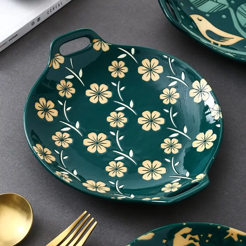 Japanese Style Embossed Glaze Two-eared Dish Home Commercial Ceramic Dish Plate to Take Practical Plate Tableware
Japanese Style Embossed Glaze Two-eared Dish Home Commercial Ceramic Dish Plate to Take Practical Plate Tableware
