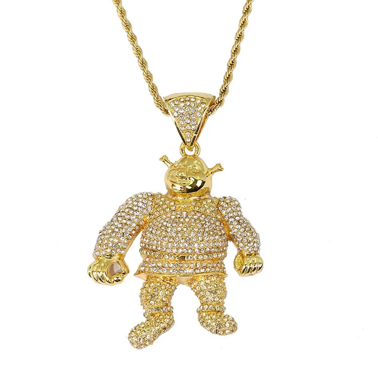Hot sale anime cartoon monster shrek pendant hip hop necklace with Copper Inlay Zircon
Hot sale anime cartoon monster shrek pendant hip hop necklace with Copper Inlay Zircon