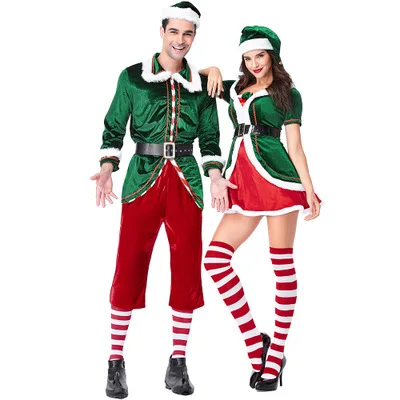 2019 Горячая продажа с длинными рукавами Новогодняя вечеринка Косплей зеленый Рождественский взрослый костюм эльфа для человека с поясом и носками