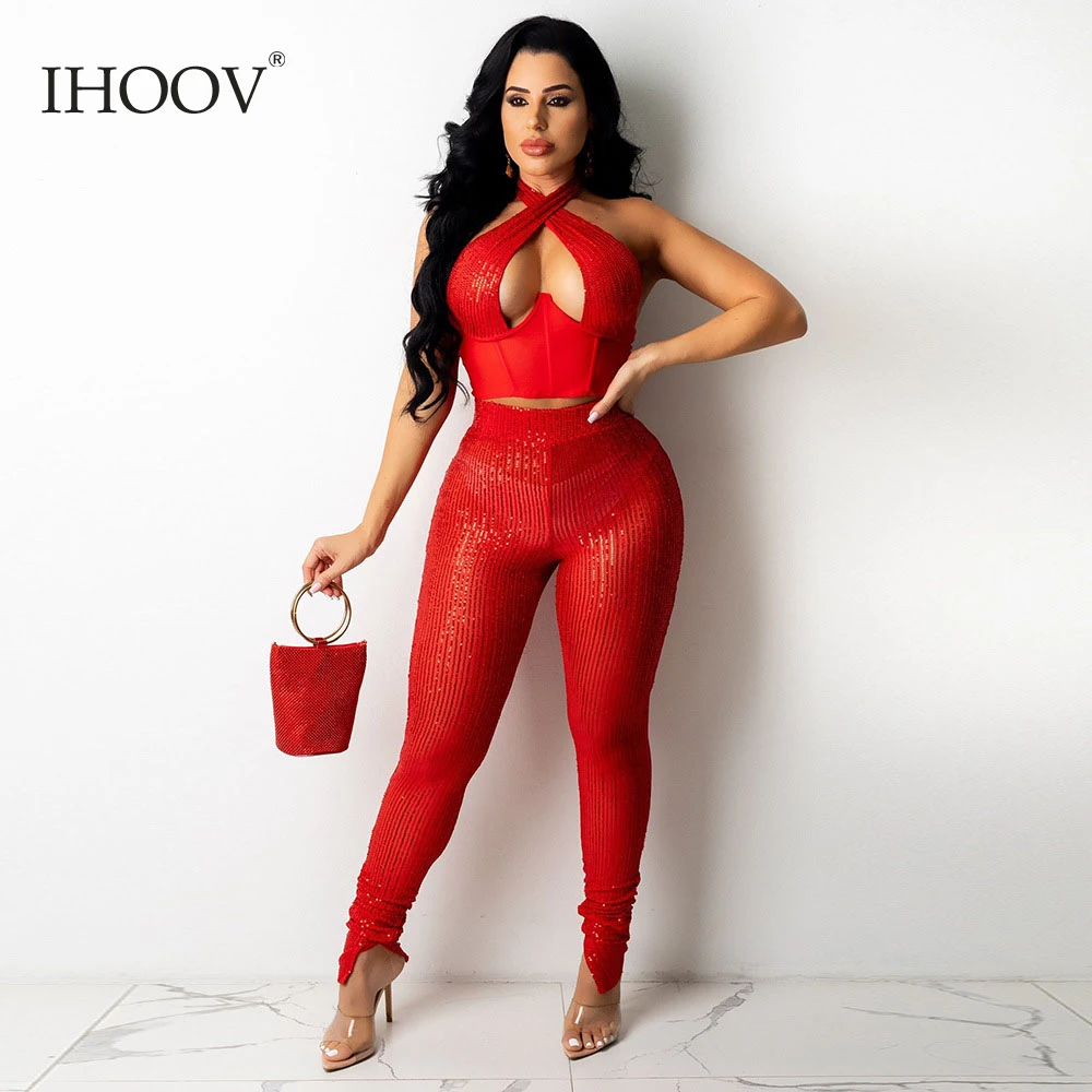 vest Sleeveless Deep V Short top Women's sequins slim pencil pants two piece set women
vest Sleeveless Deep V Short top Women's sequins slim pencil pants two piece set women