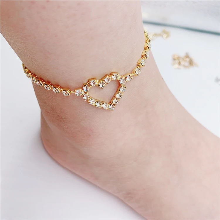 Shinning Rhinestone Gold Silver Bling Anklet Foot Chain Jewelry Heart Shape Anklet (KAN393), As picture
Shinning Rhinestone Gold Silver Bling Anklet Foot Chain Jewelry Heart Shape Anklet (KAN393), As picture