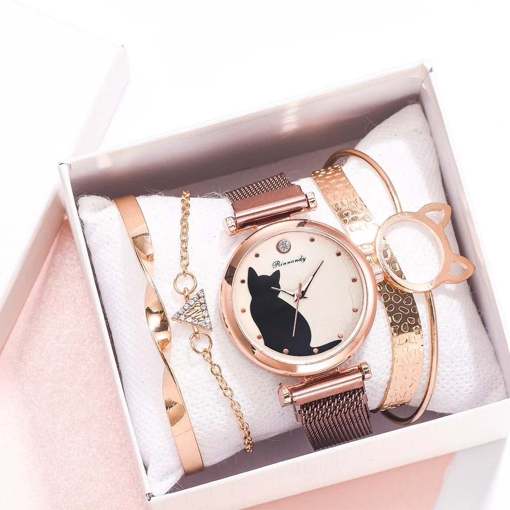 Fashion Watch Set Women 5pcs Quartz Wristwatch Mesh Bracelet Cat Dial Luxury Woman Watch Casual Ladies Clock Relogio Femenino
Fashion Watch Set Women 5pcs Quartz Wristwatch Mesh Bracelet Cat Dial Luxury Woman Watch Casual Ladies Clock Relogio Femenino