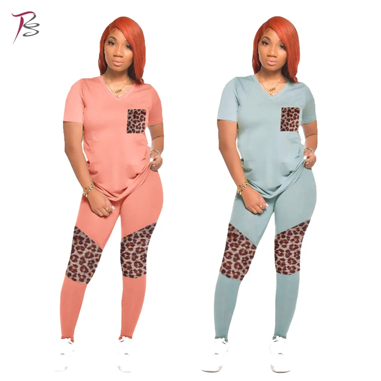 Fashion casual leopard print leggings embossed stitching V-neck plus size women women jogging suit set clothing, Light blue/pink
Fashion casual leopard print leggings embossed stitching V-neck plus size women women jogging suit set clothing, Light blue/pink