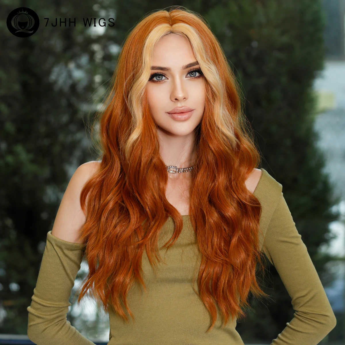 

Skunk Water Wave Wig Synthetic Curly Wig for Women Long Deep Wave Wig Natural Light Brown with Ginger Orange Highlights Hair
