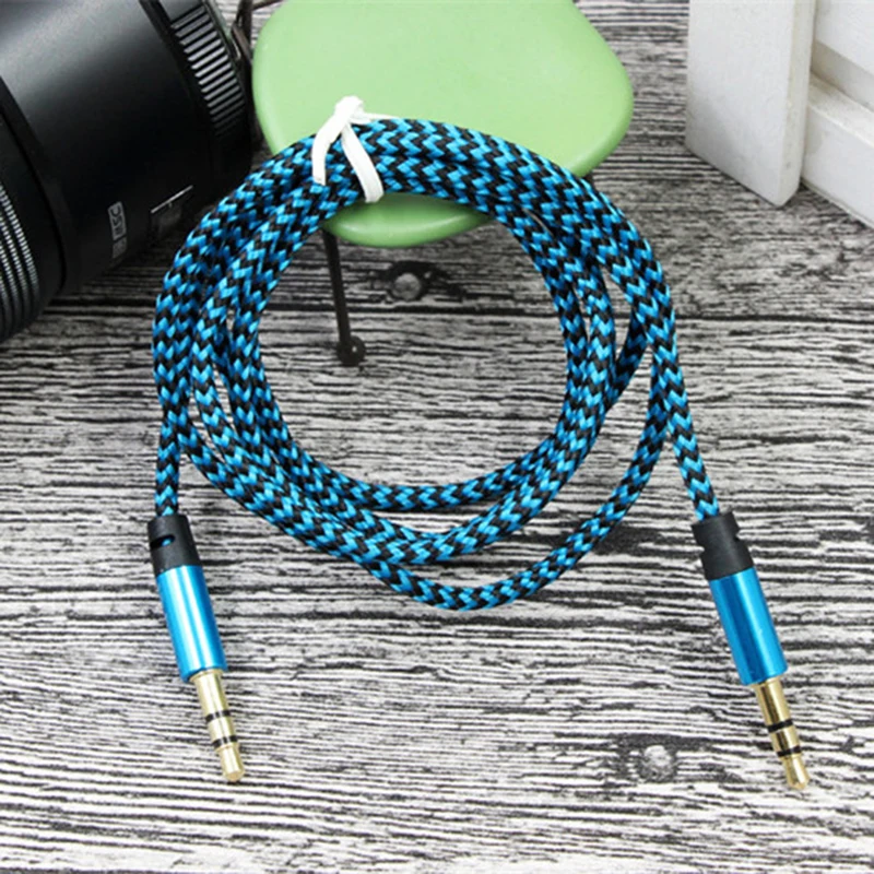 

Male to Male 1m Aux Cable Audio 3ft 3.5mm Braided Nylon Cord cable for PC MP3 Car speaker, Silver , green ,blue , gold ,pink