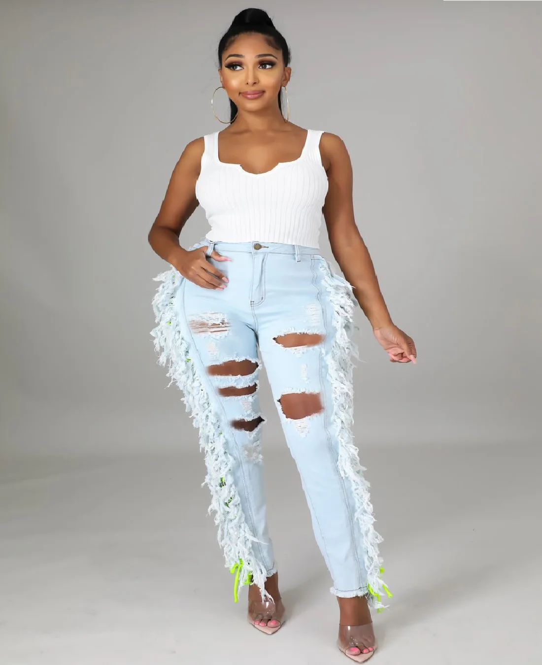Fall Casual High Waist Ladies Tassel Jean Trouser Fashion Ripped Bandage Denim Jeans Wholesale, Picture color
Fall Casual High Waist Ladies Tassel Jean Trouser Fashion Ripped Bandage Denim Jeans Wholesale, Picture color
