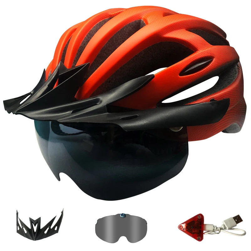 

Bicycle Helmet With USB Rechargeable Battery Light PC+EPS Lens Brim Super Mountain Safety USB Charge MTB Cycling Bike Helmets