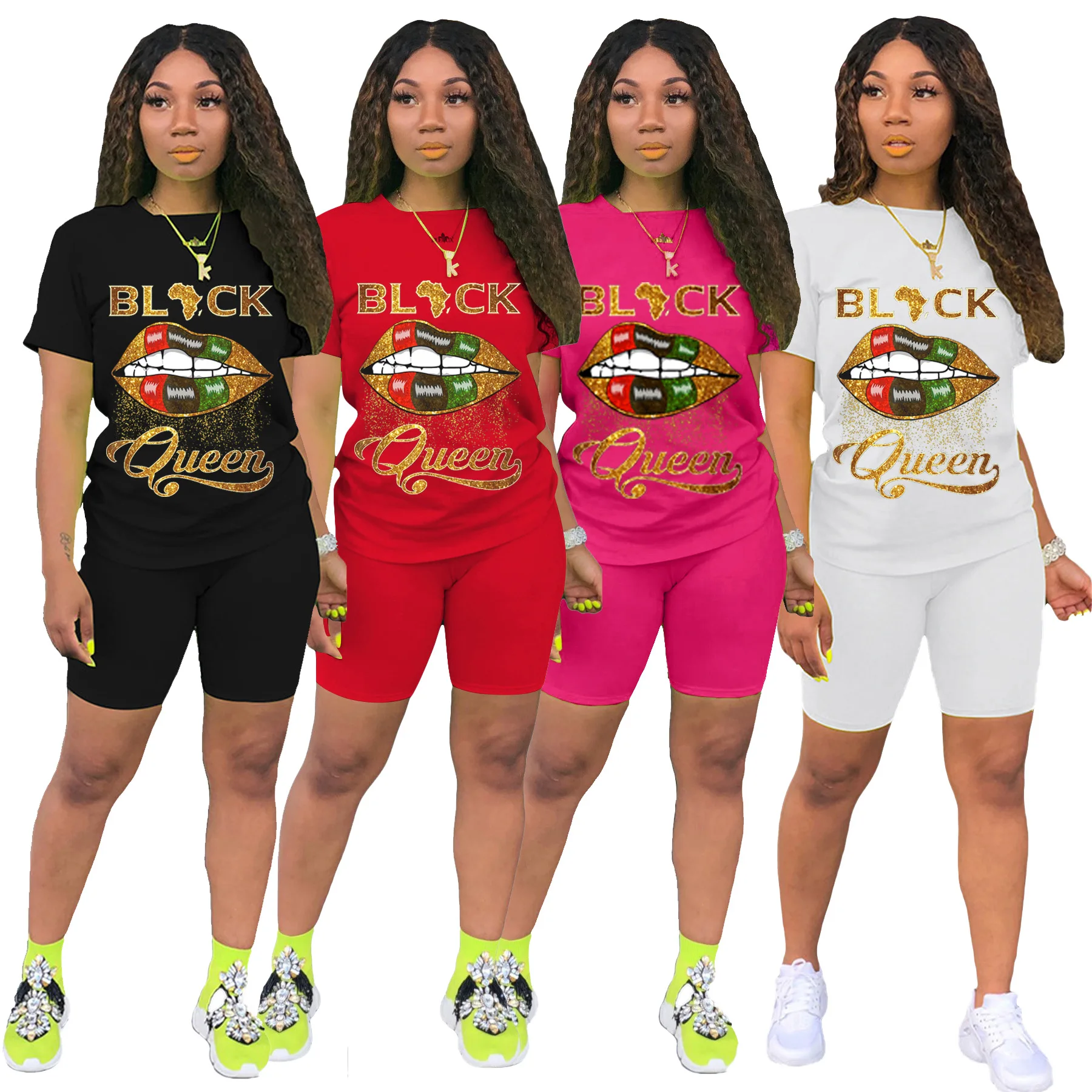 2021 stylish summer cute Hot sale plus size short sleeves mouth printed t shirt and women shorts casual two-piece set women
2021 stylish summer cute Hot sale plus size short sleeves mouth printed t shirt and women shorts casual two-piece set women