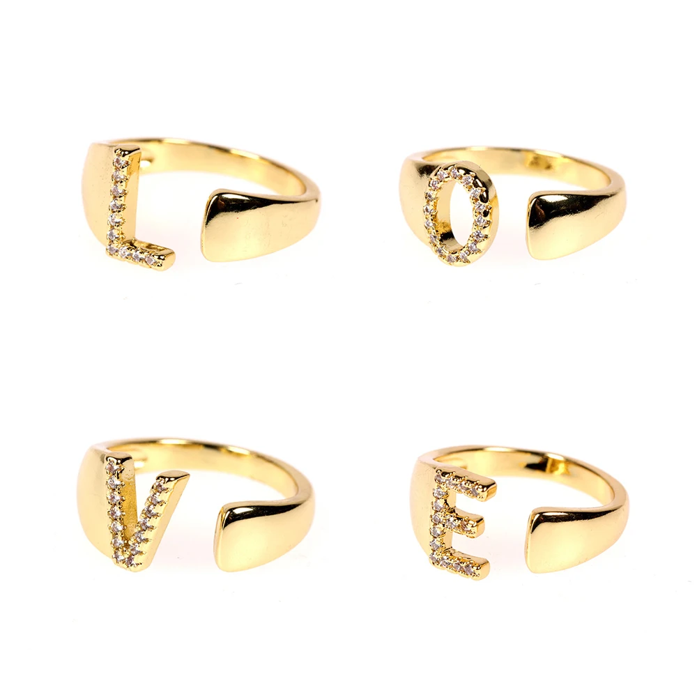 adjustable open hip hop copper white cubic zircon diamond 26 letter initial rings gold plated 
adjustable open hip hop copper white cubic zircon diamond 26 letter initial rings gold plated