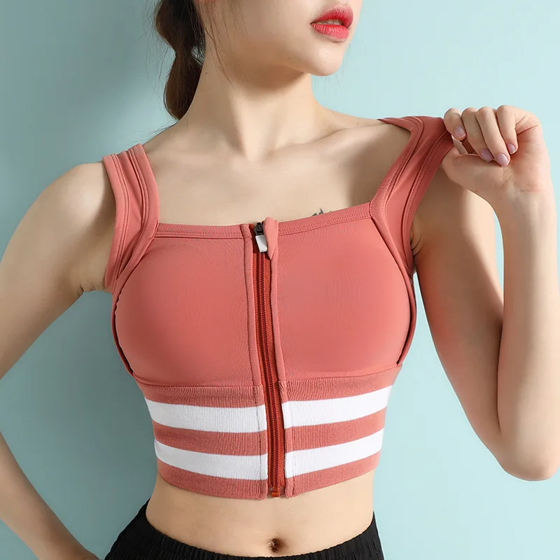 Hot Wholesale Zipper Sports Bra Beautiful Back Stripe Hem Running Fitness Women's Yoga Bra, Customized colors
Hot Wholesale Zipper Sports Bra Beautiful Back Stripe Hem Running Fitness Women's Yoga Bra, Customized colors