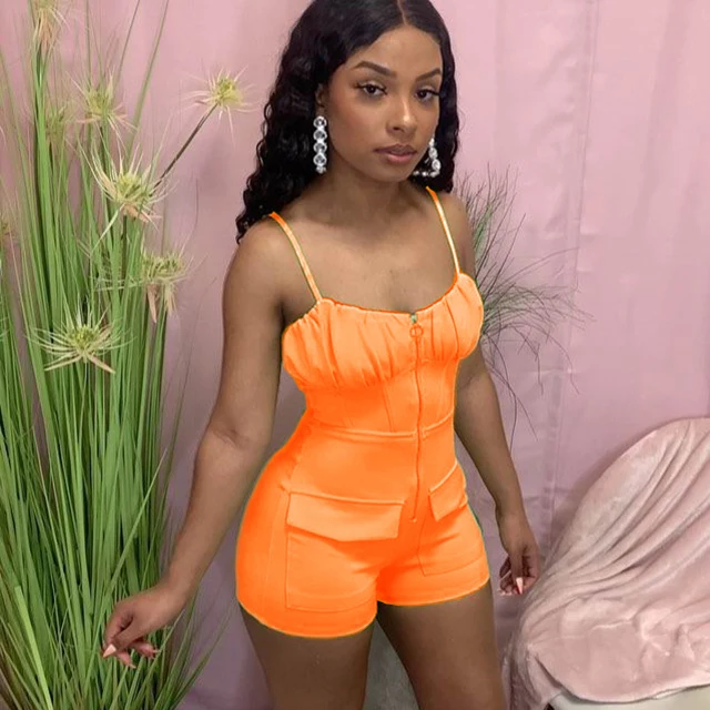 Women Leisure Solid Pleated U Neck Sleeveless Zipper Romper With Pocket Summer Wholesale Fashion Outfits -YS, Orange,rose red,light green
Women Leisure Solid Pleated U Neck Sleeveless Zipper Romper With Pocket Summer Wholesale Fashion Outfits -YS, Orange,rose red,light green