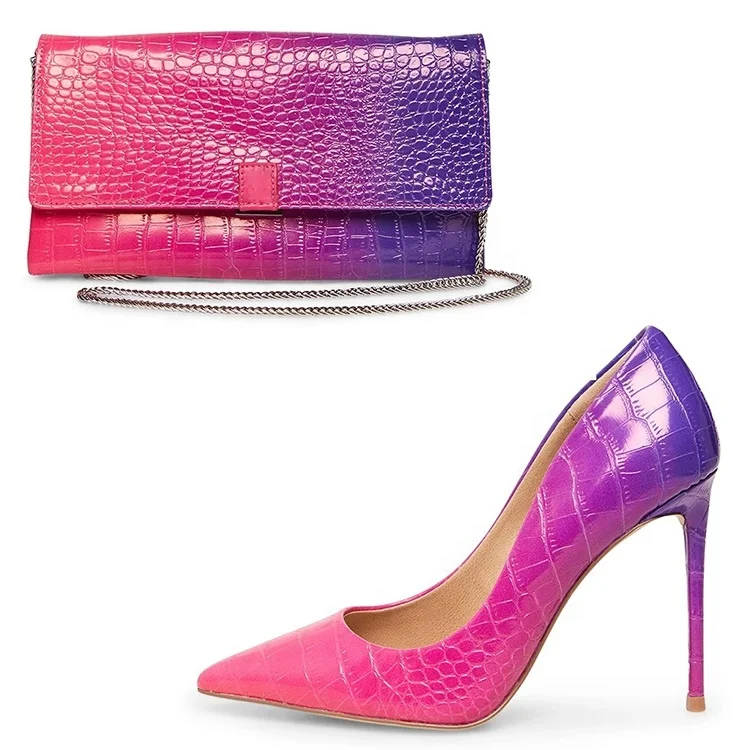 2020 ladies pumps shoes and bags set stiletto heel purple crocodile pattern fashionable pointed toe women's pumps
2020 ladies pumps shoes and bags set stiletto heel purple crocodile pattern fashionable pointed toe women's pumps