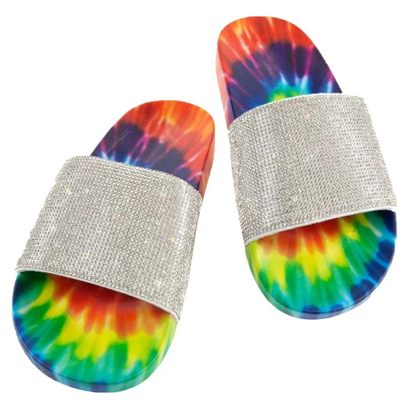 Hot Sale Women Lady Rhinestone Tie Dye Rainbow slippers Crystal Diamond Colorful Beach Indoor Outdoor womens shoe
Hot Sale Women Lady Rhinestone Tie Dye Rainbow slippers Crystal Diamond Colorful Beach Indoor Outdoor womens shoe