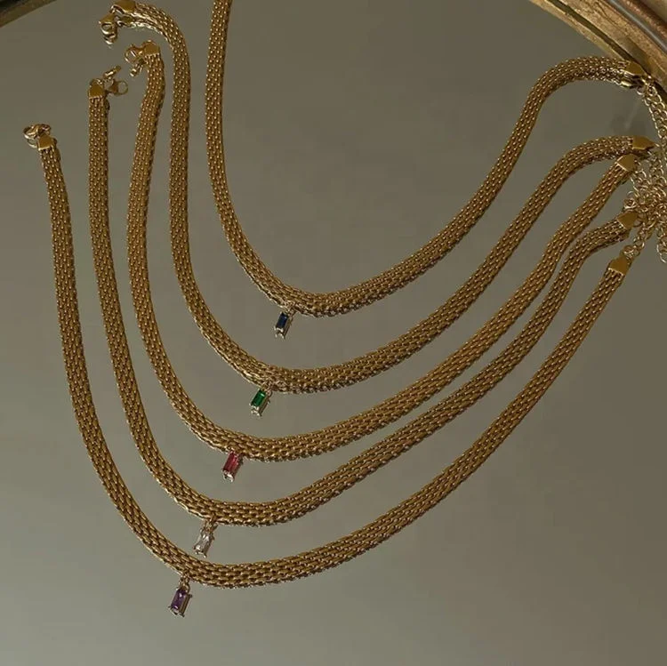 18K Gold Plated Woven Mesh Chain Vintage Choker Necklace Zircon Stone Necklace, Gold Retro Layering Baguette Crystal Necklace, Gold color
18K Gold Plated Woven Mesh Chain Vintage Choker Necklace Zircon Stone Necklace, Gold Retro Layering Baguette Crystal Necklace, Gold color