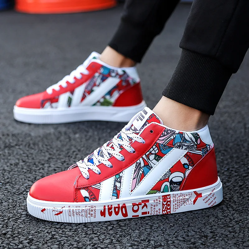 New styles hip hop skateboard high top Korean comfortable men casual shoes, Black/red/white
New styles hip hop skateboard high top Korean comfortable men casual shoes, Black/red/white