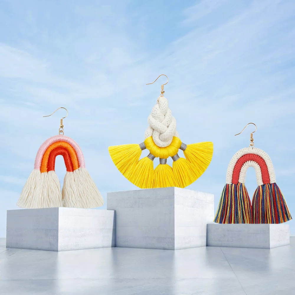 China Factory Wholesale Rope Woven Tassel Bohemian Earrings Women's Fashion Rainbow Braided Earrings, As pictures
China Factory Wholesale Rope Woven Tassel Bohemian Earrings Women's Fashion Rainbow Braided Earrings, As pictures