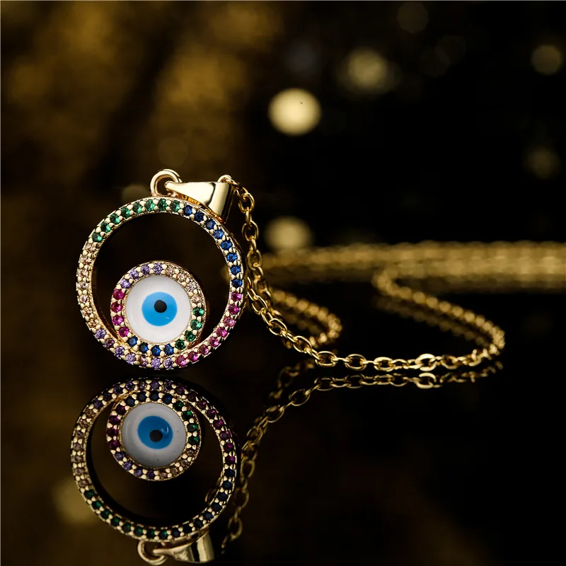 New Trendy Colorful Micro CZ Pave Hollow Circle Pendant Necklaces Rainbow Color Crystal Rhinestone Blue Evil Eyes Necklaces
New Trendy Colorful Micro CZ Pave Hollow Circle Pendant Necklaces Rainbow Color Crystal Rhinestone Blue Evil Eyes Necklaces