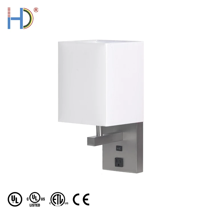 White Linen Hardback Square Shape Metal Wall Lights For Hotel Bedroom