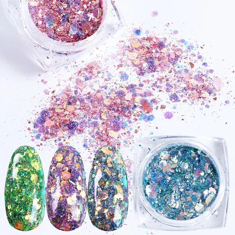 New Design Solvent Resistant Holographic Nails Mix High Quality Professional Custom Europe America Nail Chunky Glitter
New Design Solvent Resistant Holographic Nails Mix High Quality Professional Custom Europe America Nail Chunky Glitter