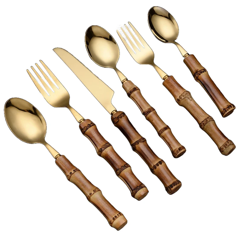 Reusable Bamboo Handle Spoon Fork 304 Stainless Steel Cutlery flatware set with bamboo handle
Reusable Bamboo Handle Spoon Fork 304 Stainless Steel Cutlery flatware set with bamboo handle