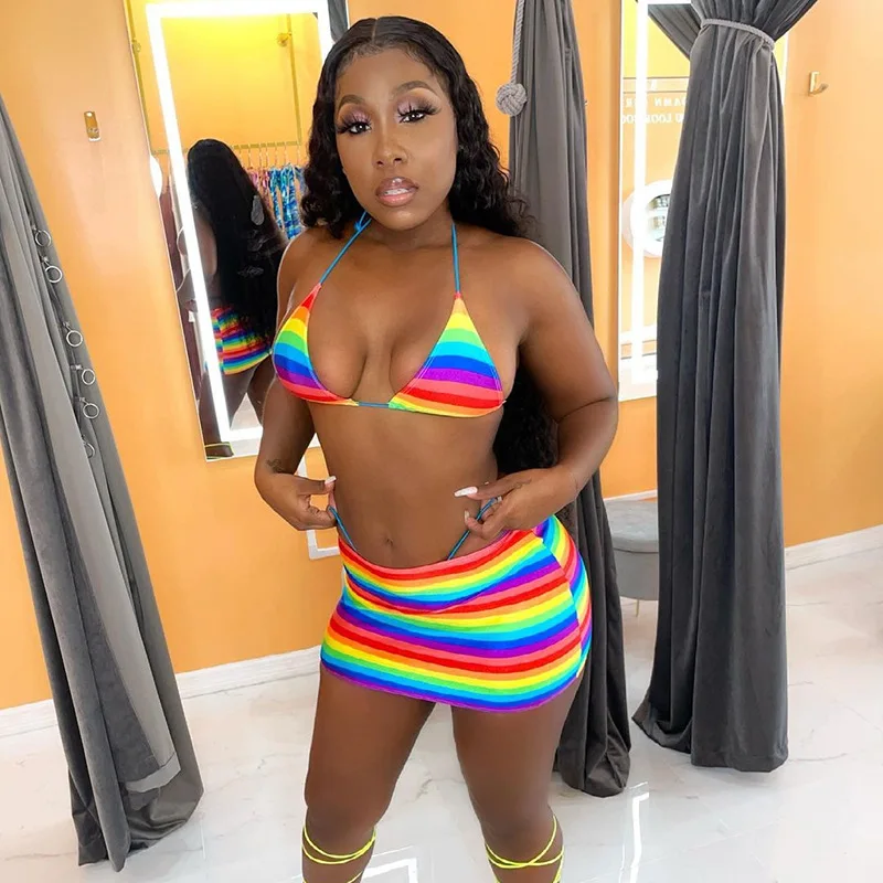 Colorful Fashion Woman Rainbow Tie Dye Print Bikini Skirt Set Halter Bra Thong Swimsuit
Colorful Fashion Woman Rainbow Tie Dye Print Bikini Skirt Set Halter Bra Thong Swimsuit