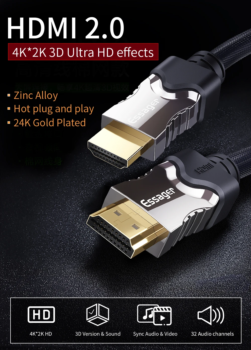 Oem High Speed 1m 2m 3m 5m 10m 15m 20m 4k Extension TV 2.0 for Hdmi to Hdmi Cable - ANKUX.COM