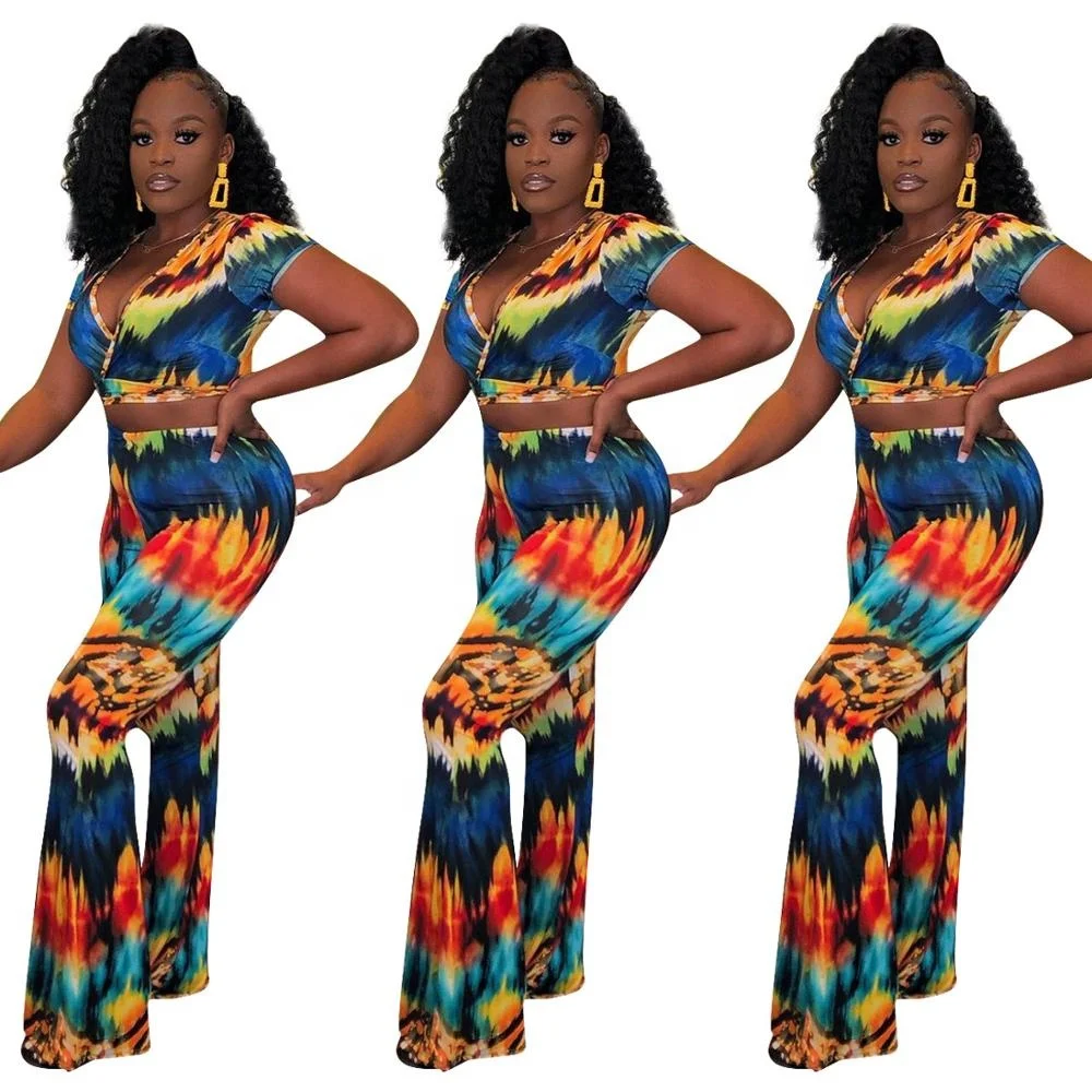 B60086A American women's clothing hot style popular print short sleeve wide leg pants set, As picture
B60086A American women's clothing hot style popular print short sleeve wide leg pants set, As picture
