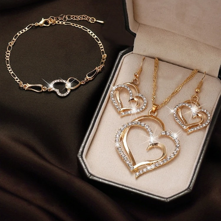 G399 Exquisite Silver Heart Pendant Necklace Crystal Earrings and Bracelet Wedding Jewelry Set
G399 Exquisite Silver Heart Pendant Necklace Crystal Earrings and Bracelet Wedding Jewelry Set