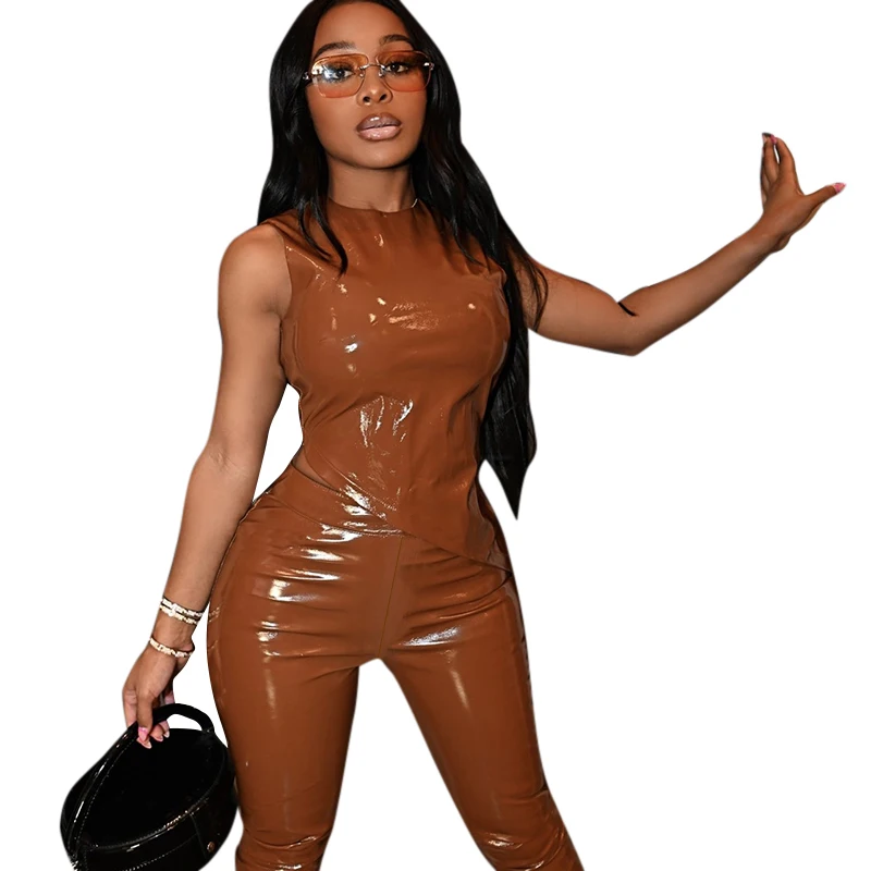 stretchy 3 colors S M L 2021 2 piece sexy bling pu leather tank top pants set women, Print
stretchy 3 colors S M L 2021 2 piece sexy bling pu leather tank top pants set women, Print