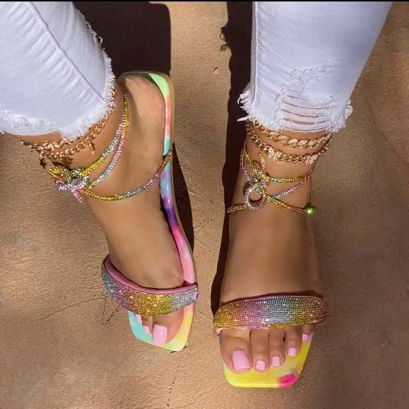 Designer Rhinestone Sandals Bling Flat Ankle Strap Women'S Sandals Cute Summer Sandals For Women And Ladies, Picture color
Designer Rhinestone Sandals Bling Flat Ankle Strap Women'S Sandals Cute Summer Sandals For Women And Ladies, Picture color