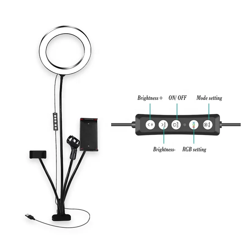 Video Led Light RGB with Mobile Phone Clip Microphone Clip Holder 8 Inch Ring Light
Video Led Light RGB with Mobile Phone Clip Microphone Clip Holder 8 Inch Ring Light