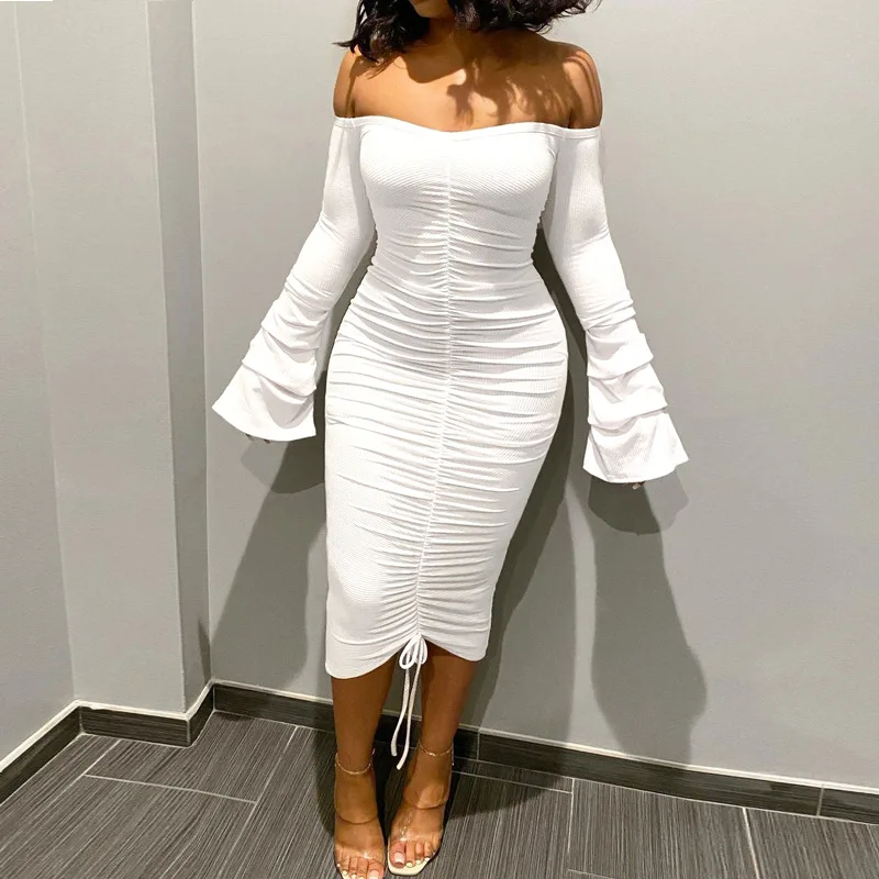 Fall 2021 women clothes Fashion off-shoulder midi long sleeve elegant ruched casual dresses women fall dress
Fall 2021 women clothes Fashion off-shoulder midi long sleeve elegant ruched casual dresses women fall dress