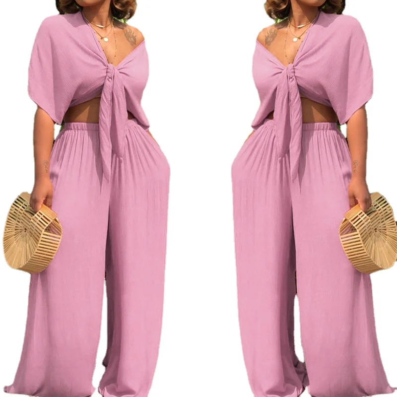 Fashion Loose Soft Beach Suits Summer Solid Tie-up Tops Casual Long Sleeve Women Two Piece Set Lady High Waist Pants Outfits
Fashion Loose Soft Beach Suits Summer Solid Tie-up Tops Casual Long Sleeve Women Two Piece Set Lady High Waist Pants Outfits