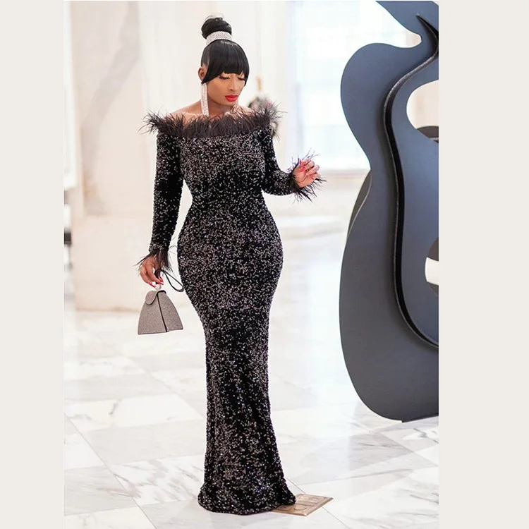 Women Sequin Fabric Evening Dress Shinny Lace Fabric Prom Dresses Sexy Side Slit Long Sleeve, As showed
Women Sequin Fabric Evening Dress Shinny Lace Fabric Prom Dresses Sexy Side Slit Long Sleeve, As showed