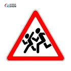 Children Crossing Aluminum Traffic Road Safety Reflective Warning Triangle Sign For Country Road