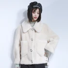 Hot design 100% wool women jacket winter white outwear short overcoat sheep shearing fur coat