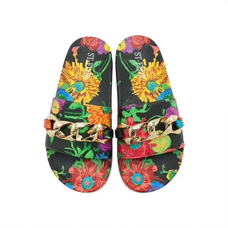 D11875 2021 new style fashion casual color flower printed chain wear outside summer slippers for women sandals, Black,white
D11875 2021 new style fashion casual color flower printed chain wear outside summer slippers for women sandals, Black,white