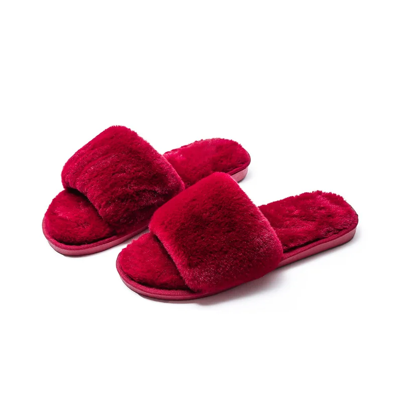 

Women Comfy Fur Slip Plush House Slippers Spa Bedroom Open Toe Indoor Home Warm Fuzzy Flip Flop Slides Slipper, As show, accept customized color