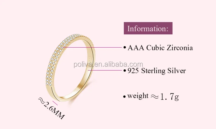 POLIVA 925 Silver Jewelry Women Half Eternity Engagement Ring Gold Plated Cubic Zirconia Gold Rings