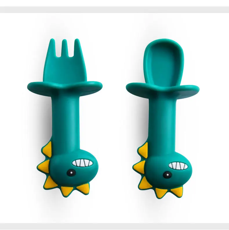 M92 Feeding Spoon Fork Silicone Baby green training short fork spoon cartoon dinosaurs Soft Silicon children tableware set
M92 Feeding Spoon Fork Silicone Baby green training short fork spoon cartoon dinosaurs Soft Silicon children tableware set
