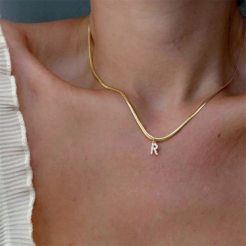 Luxury Gold Zircon Initial A-Z Letter Pendant Necklace Stainless Steel Blade Chain Necklace For Women
Luxury Gold Zircon Initial A-Z Letter Pendant Necklace Stainless Steel Blade Chain Necklace For Women