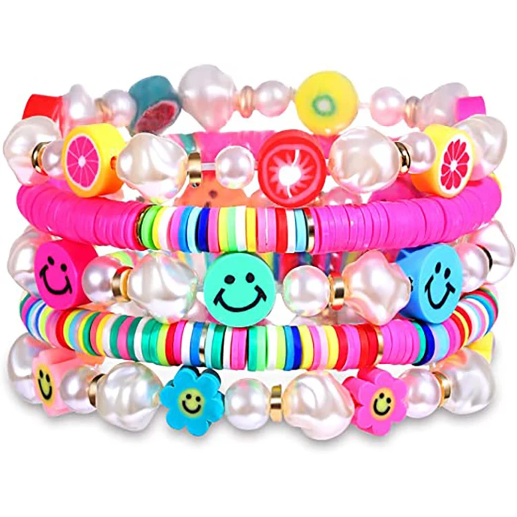 Summer Beach Accessory Colorful Clay Fruit Smiley Rainbow Stackable Pearl Bracelets Beaded Stretch Bracelets for Women
Summer Beach Accessory Colorful Clay Fruit Smiley Rainbow Stackable Pearl Bracelets Beaded Stretch Bracelets for Women