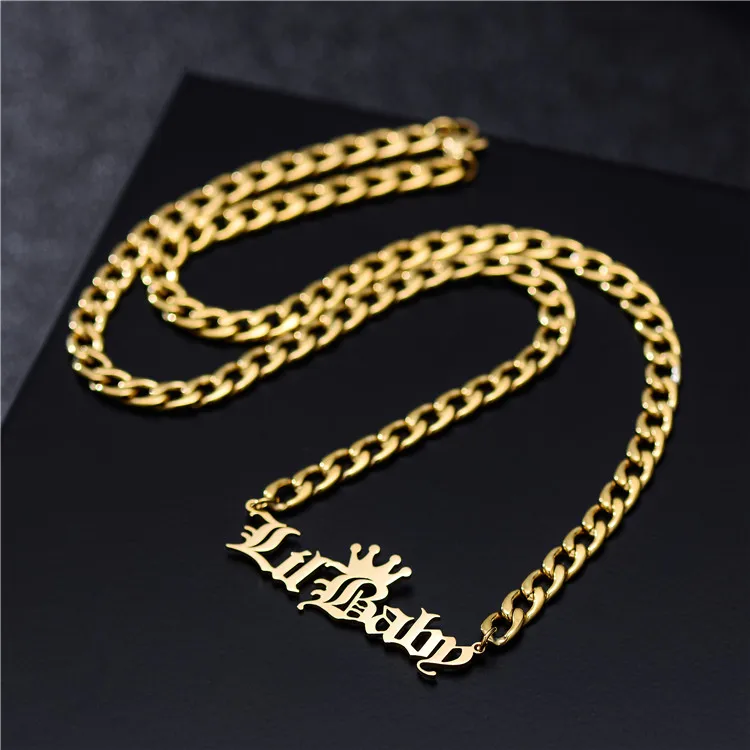 Stainless Steel 18k Gold Custom Crown Name Plate Letter Necklace Customized Cuban Chains Logo Letter Women Men Pendant Necklace
Stainless Steel 18k Gold Custom Crown Name Plate Letter Necklace Customized Cuban Chains Logo Letter Women Men Pendant Necklace