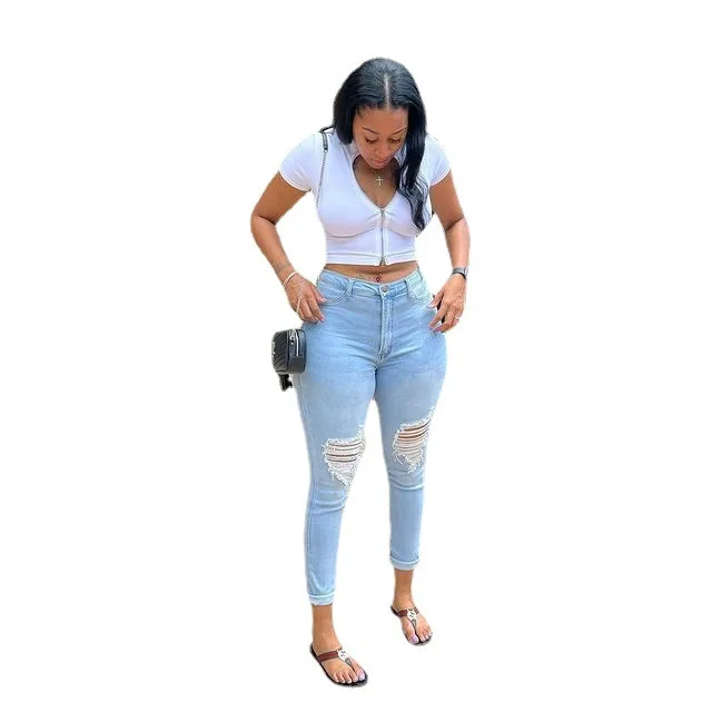 CL-553 New Stylish Ins Ripped Slim Light-colored Stretch Jeans Women's Feet Pants Pencil Casual Bodycon Denim Pants, Blue
CL-553 New Stylish Ins Ripped Slim Light-colored Stretch Jeans Women's Feet Pants Pencil Casual Bodycon Denim Pants, Blue